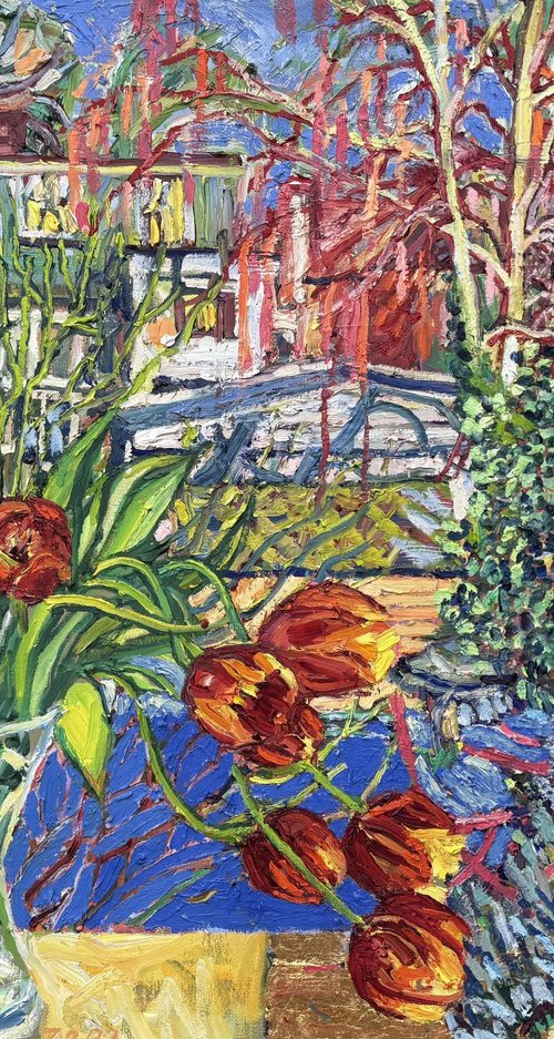 Large droopy tulips at no.27 by Emma Pilkington