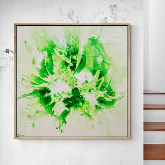 Atomic Lime 120cm x 120cm Textured Abstract Art