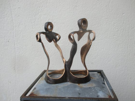 friends or couple - the dance - unique  expressive bronze