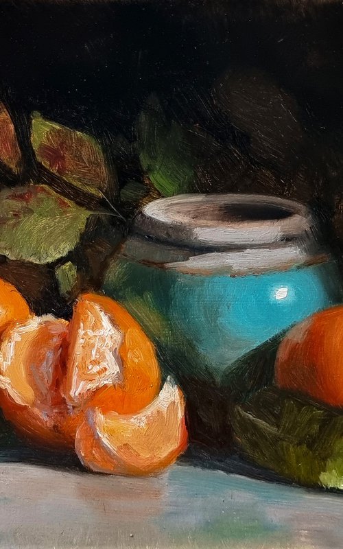 Clementines and a Blue Vase by Pascal Giroud
