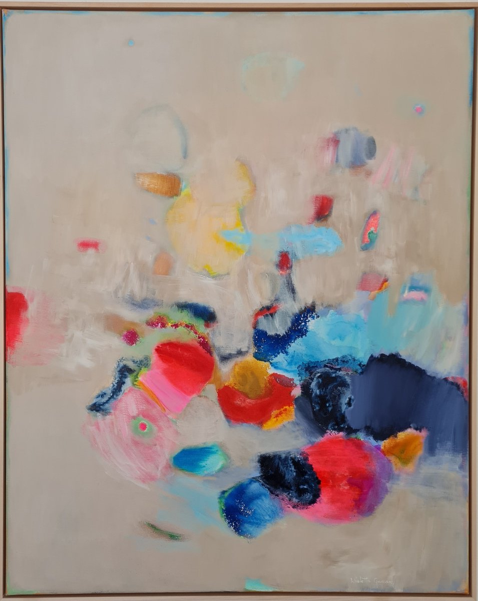 Organic Botanical Acrylic Painting By Wioletta Gancarz, 33 X 41", Scarlet Tulips, Original Artwork