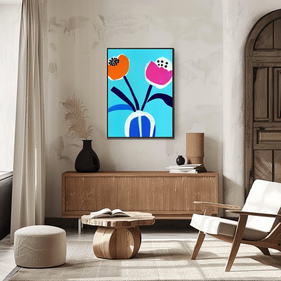 Two charming flowers in a vase