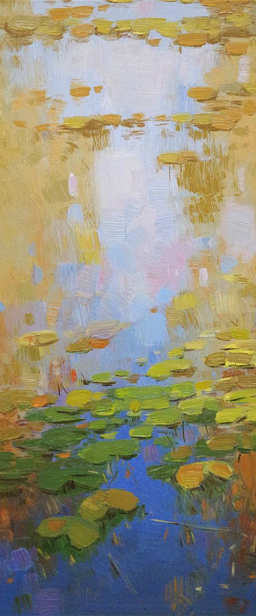 Waterlilies Autumn, Original oil Painting, Impressionism, Handmade artwork by palette knife, One of a Kind, Signed with Certificate of Authenticity by Vahe Yeremyan