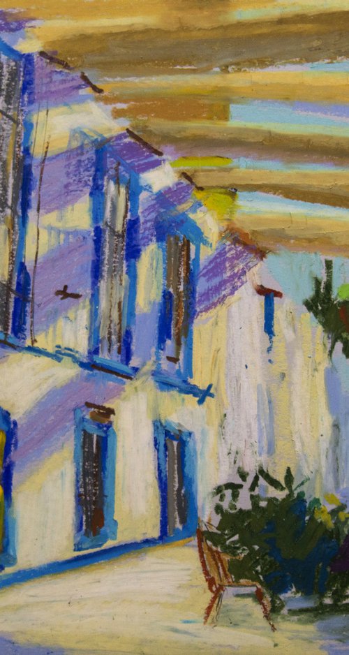 Cordoba shadows. Oil pastel painting. Small interior travel decor gift spain andalucia shadow original impression by Sasha Romm