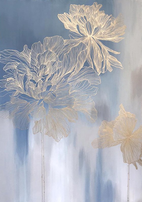 "Thinness 2" Abstract flower blue acrylic art