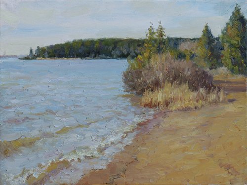 Waves Of The Spring River - spring landscape painting by Nikolay Dmitriev