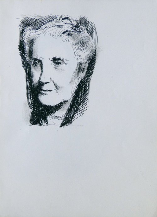 Portrait of an old lady, 24x32 cm by Frederic Belaubre