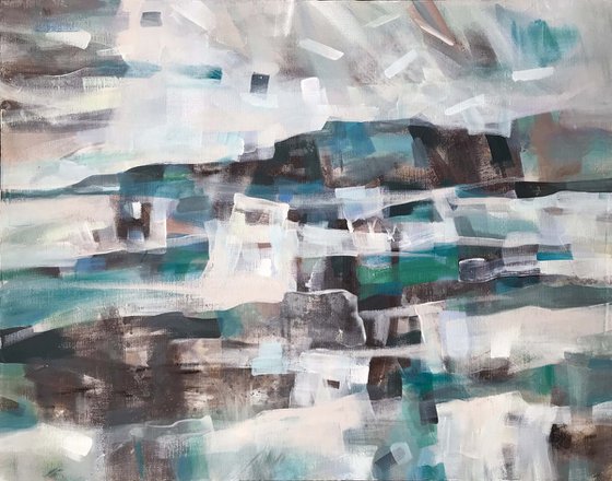 Landscape. Misty valley 2. one of a kind, gift, contemporary art.