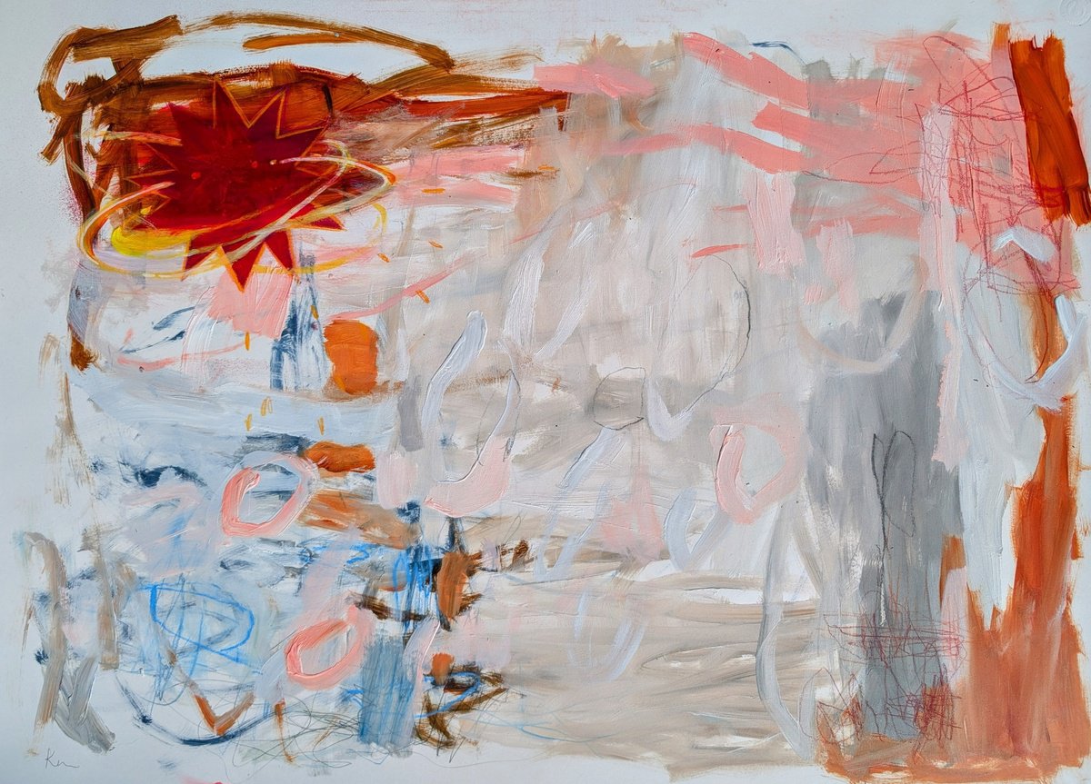 Expressive Abstract Painting By Kerri Mccabe, 30 X 22", Desert Road Trip, Original Artwork