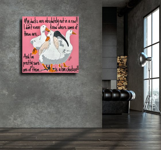 Ducks in a Row Pink Bin Chicken 61cm x 61cm