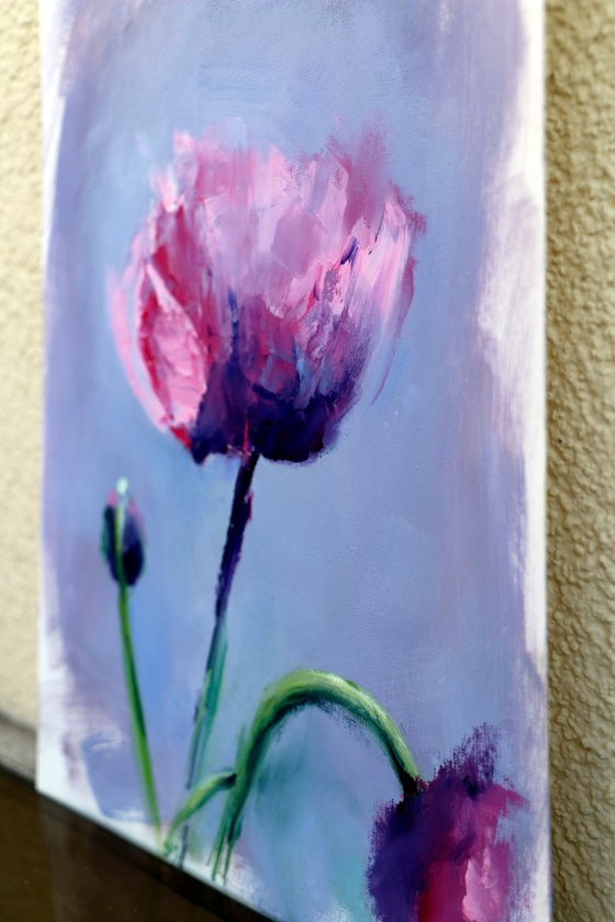 Peony  blossom  Oil painting on paper