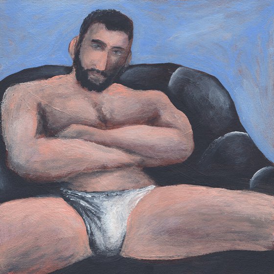 Male Nude On A Black Couch