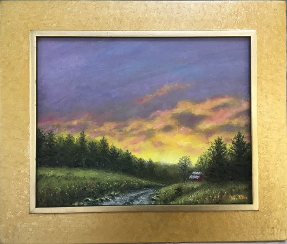 RURAL SUNDOWN - oil 8X10