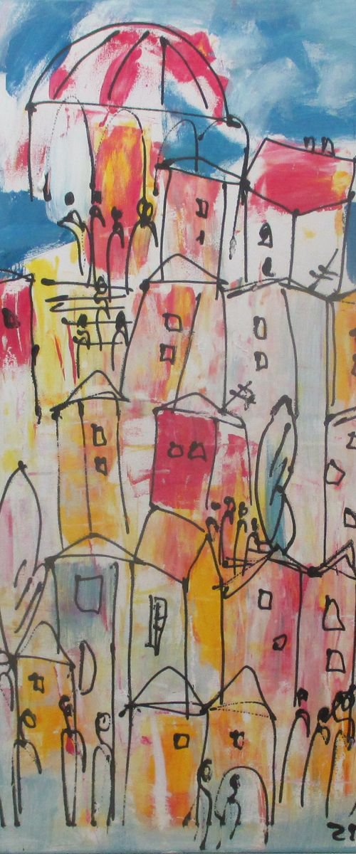sunny mediterrean city xl Acrylpainting  19,7 x 39,4inch by Sonja Zeltner-Müller