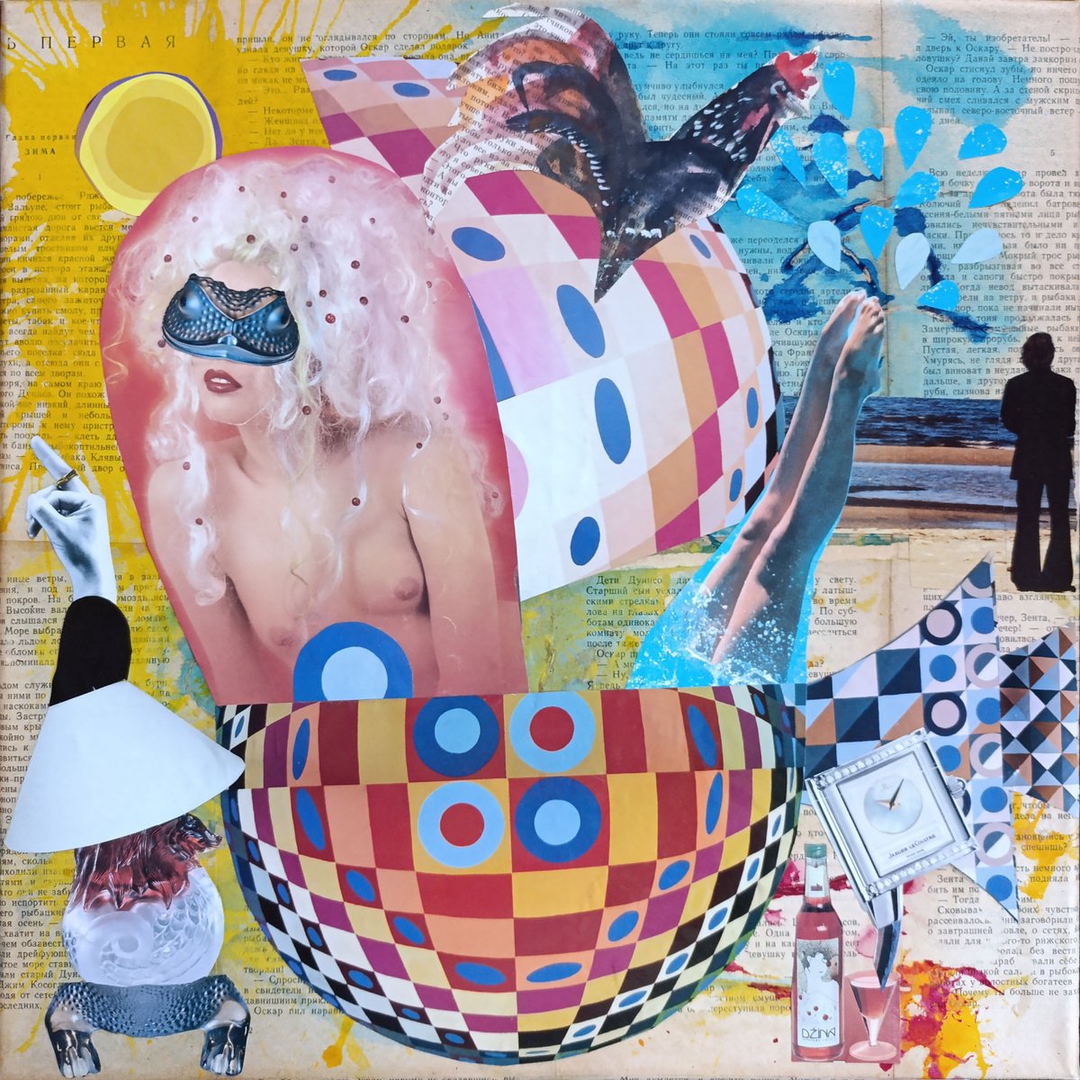 Abstract Collage By Salana Art / Svetlana Samovarova, 16 X 16", Unknown 0225, Original Artwork