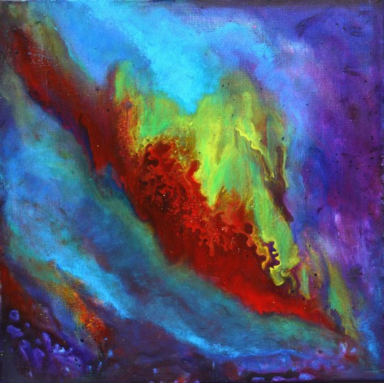 Desire a vibrant colorful abstract painting with a glittering center on special sale