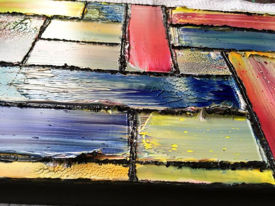 "Candy Crush" - Original PMS Abstract Oil Painting On Reclaimed Wood - 26" x 7.5"