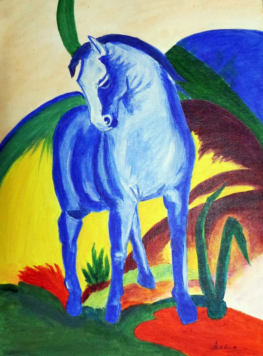 The Blue Horse 12x16 acrylic painting on canvas by Asha Shenoy