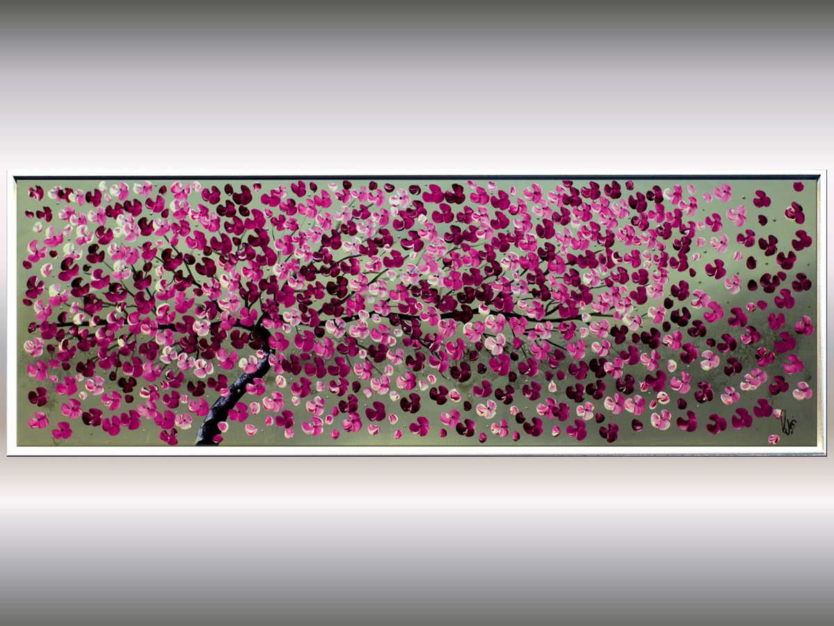Deep Violet - acrylic abstract painting cherry blossoms nature painting, stretched canvas... by Edelgard Schroer