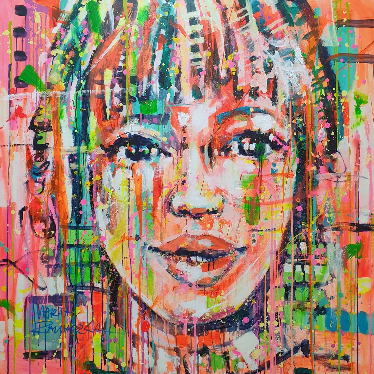Impressionistic Portrait Acrylic Painting By Marta Zawadzka, 51 X 51", Nola, Original Artwork