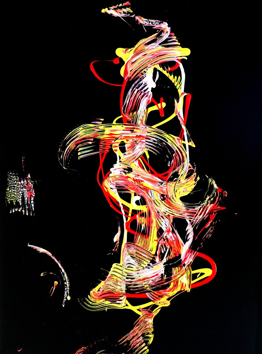 Expressive Abstract Acrylic Painting By Newel Hunter, 36 X 48", Eat And Run, Original Artwork