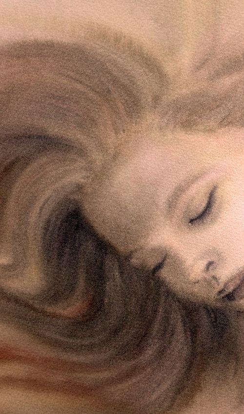 Sleeping girl – Watercolor - S by Olga Beliaeva Watercolour
