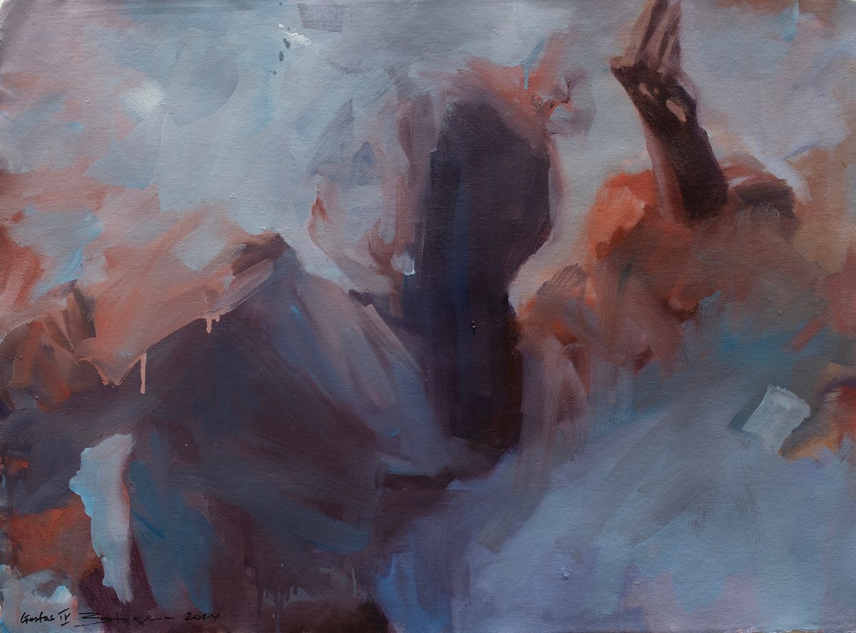 Expressive Portrait Oil Painting By Zil Hoque, 30 X 22", Gestos Iv, Original Artwork