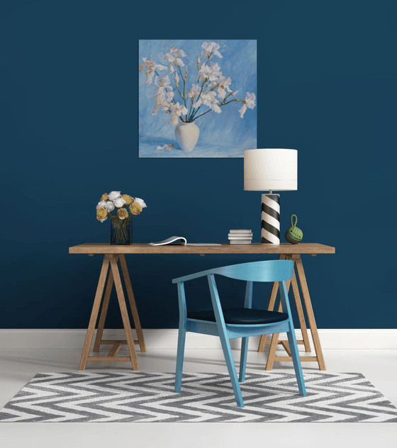 Light Irises on blue
