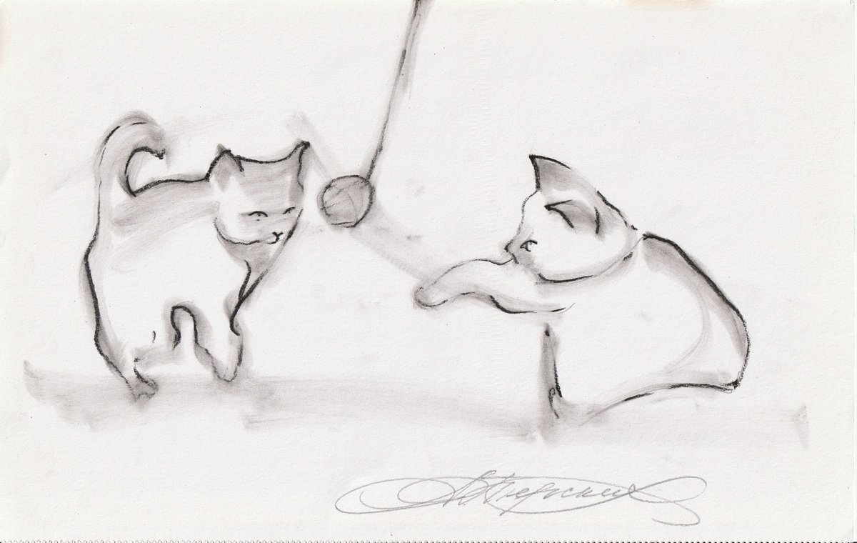 Animal Charcoal Drawing By Anastasia Terskih, 12 X 7, Game, Original Artwork