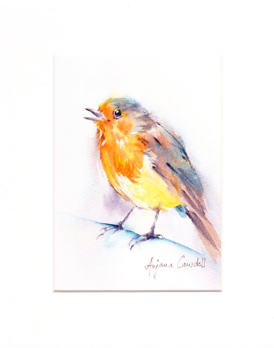 Robin Painting, Bird painting, Robin fledgling, original watercolour, garden bird