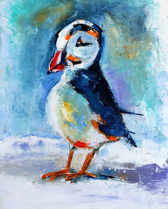 Puffin Painting Original Art Bird Artwork Small Wall Art