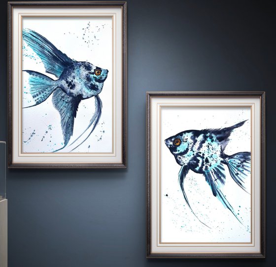 Set of 2 Exotic Blue fish