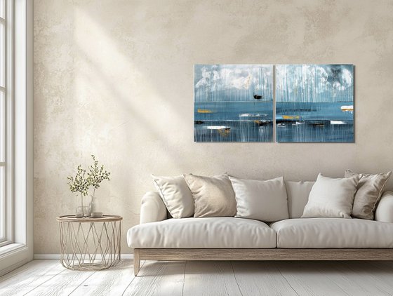 Azure Resonance diptych set gold blue