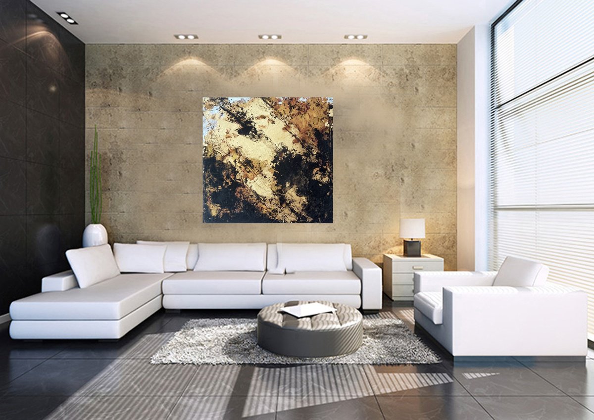 Abstract Acrylic Painting By Davina Nicholas, 24 X 24, Black & Gold #2, Original Artwork