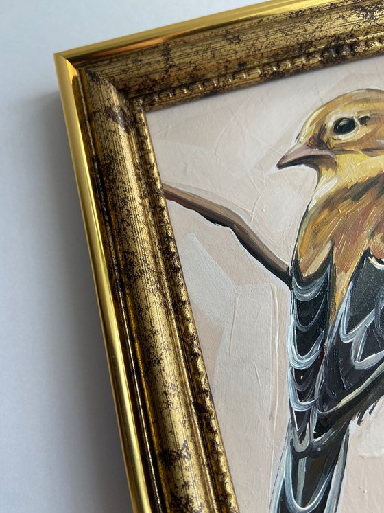 Bird painting mini art framed 16x12cm cute mini art