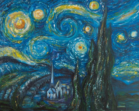 Night Sky and Stars Inspired by Vincent Van Gogh's Painting 20""X16"X0.5"