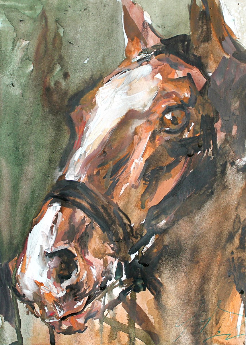 Impressionistic Animal Watercolour By Maximo Damico, 8 X 11", Head Horse V, Original Artwork