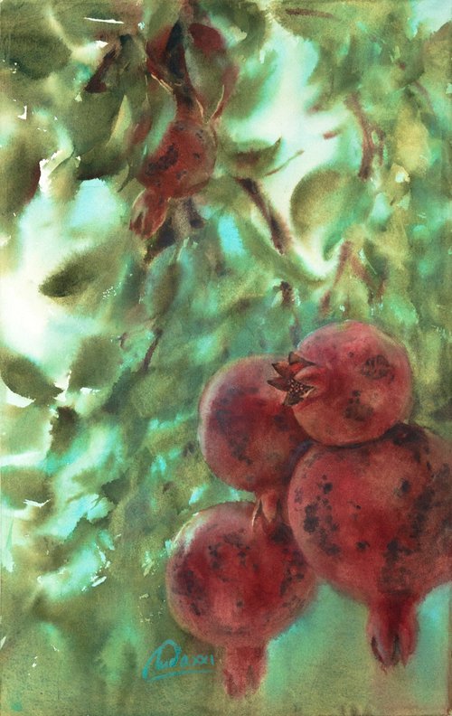 Pomegranate in the garden by Lida Duchnewitsch