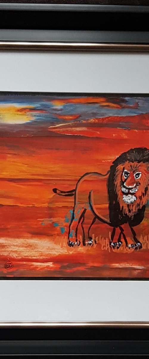 Lion at sunset by Els Driesen