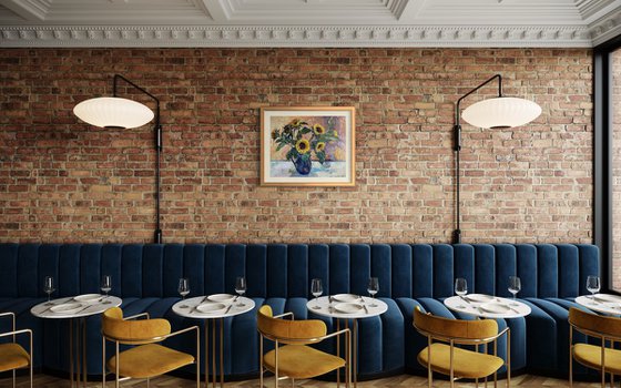 Sunflowers in a blue vase