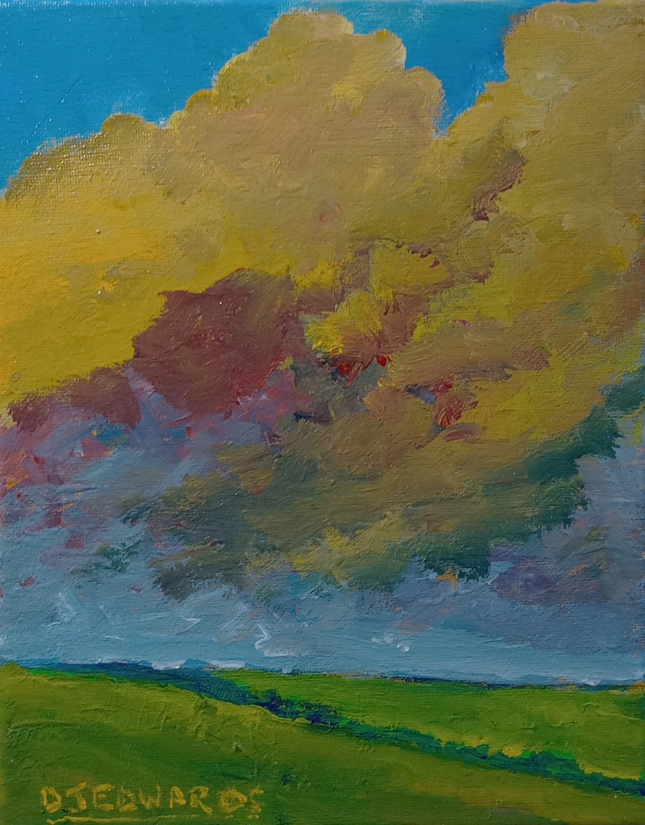 Impressionistic Landscape Acrylic Painting By David J Edwards, 8 X 10, Gathering Clouds, Original Artwork