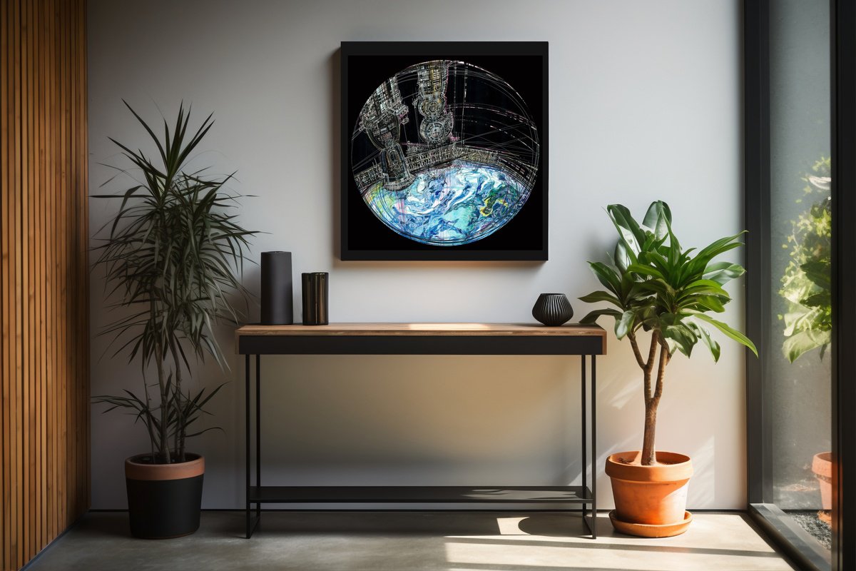 Impressionistic Landscape Drawing By Maria Susarenko, 28 X 28", International Space Station, Original Artwork