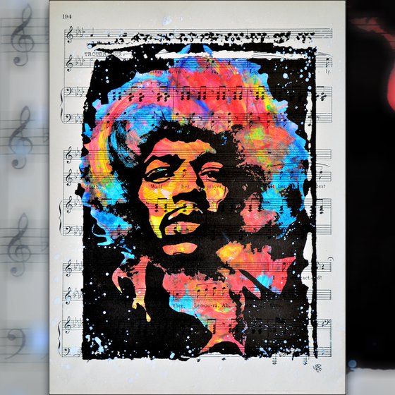 Jimi Hendrix - Collage Art on Real Vintage Sheet Music Page
