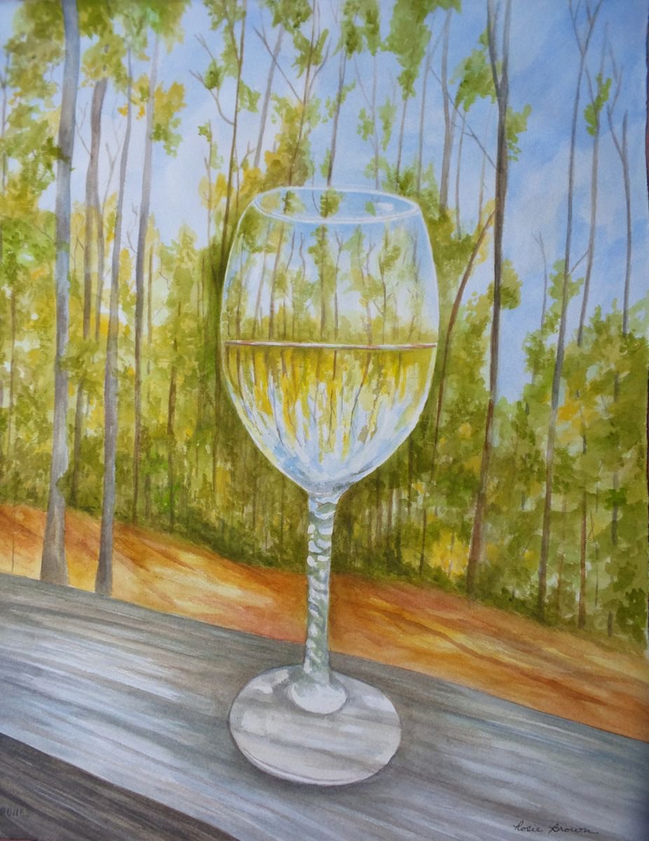 Photorealistic Still Life Watercolour By Rosie Brown, 16 X 20", Vino On Deck, Original Artwork