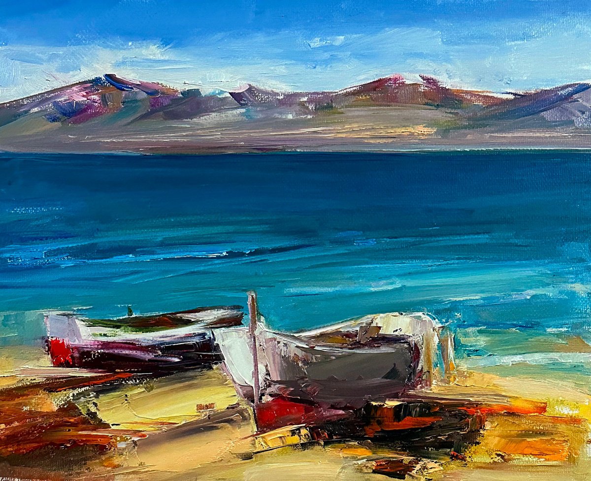 Impressionistic Landscape Oil Painting By Matevos Sargsyan, 12 X 9", Harbor Of Serenity, Original Artwork