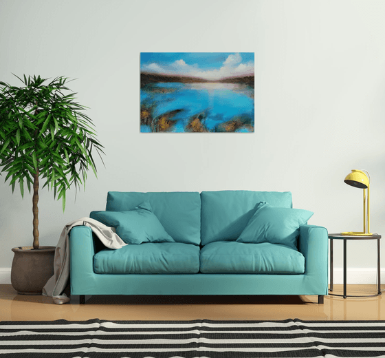 A XL large original semi-abstract beautiful structured mixed media painting of a seascape "Dream"