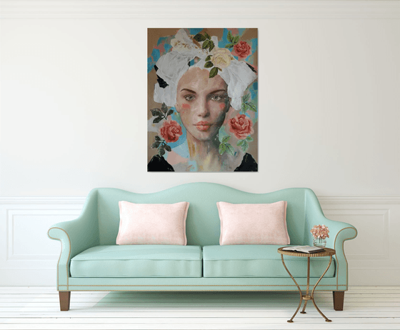 Mysterious Rose Collection - Louise - Art-Deco - Colonial - Portrait - XL LARGE PAINTING