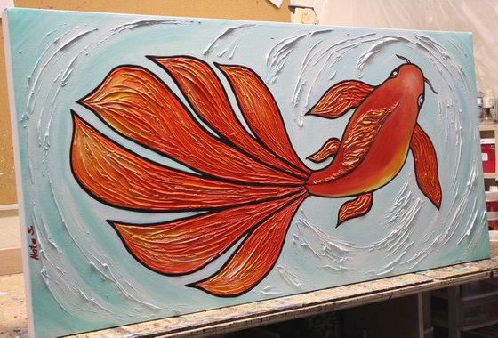 Koi Fish - Large Abstract Textured Painting