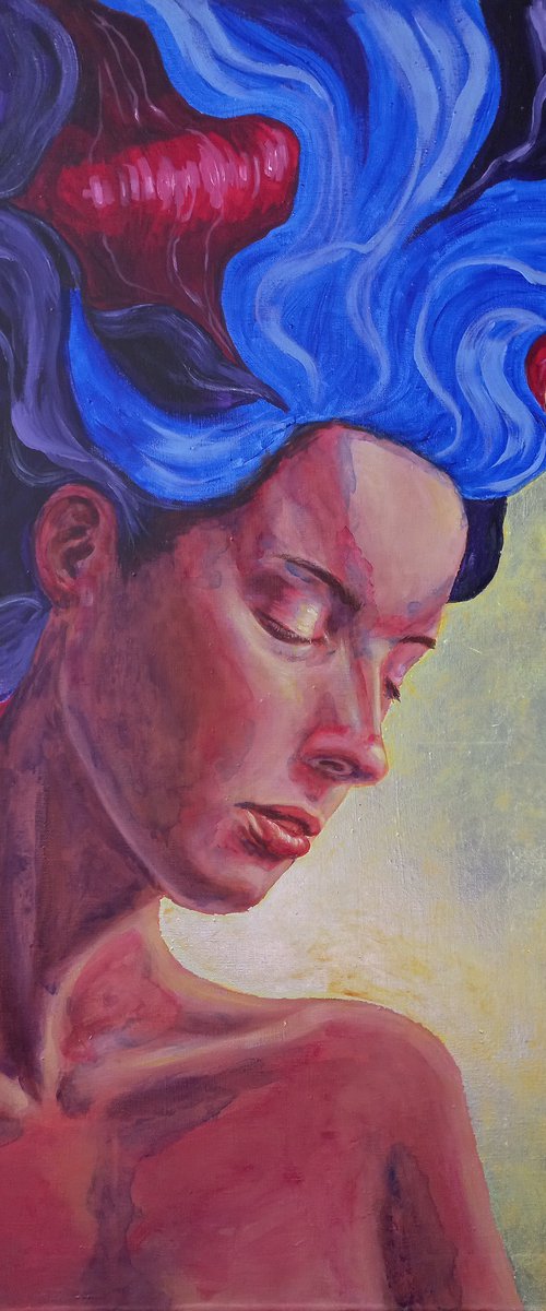 Acrylic woman portrait 90x60 cm by Tatiana Myreeva