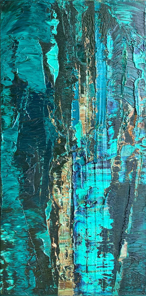 Abstract Oil Painting By Svitlana Andriichenko, 12 X 24", Emerald Solo, Original Artwork